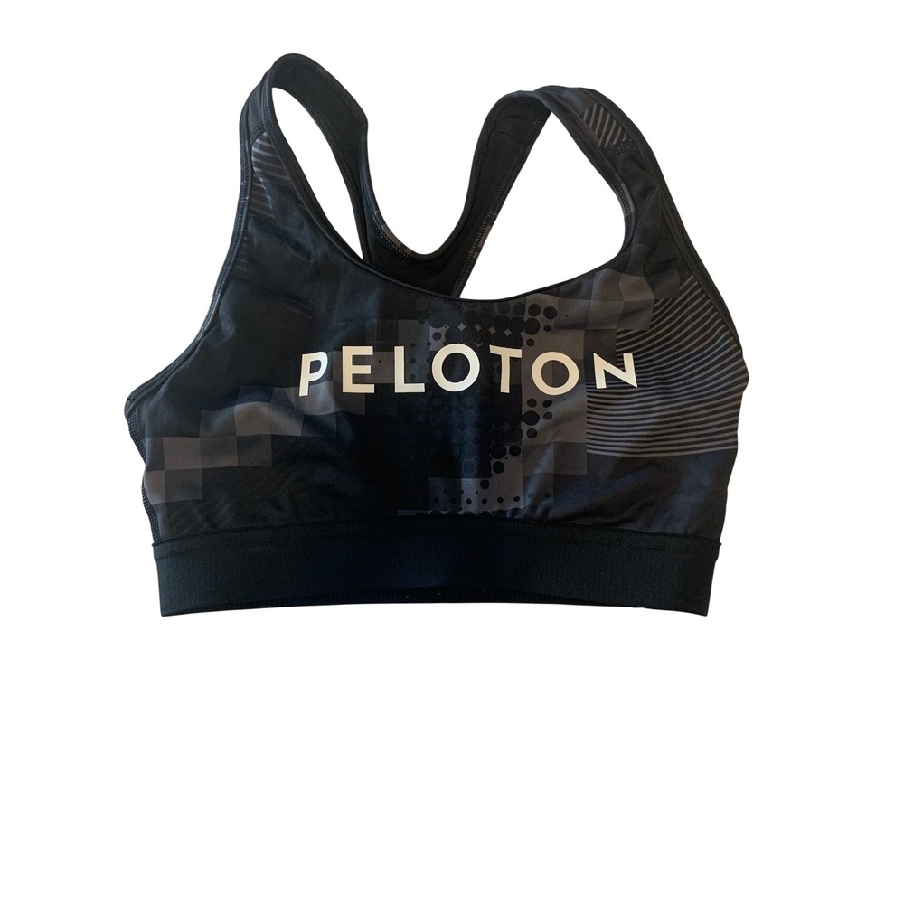 Adidas x Peloton Women Black Grey Geometric Racerback Sports Bra Primegreen S